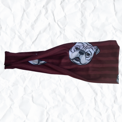 Bulldog Face on Burgundy Stripes