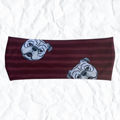 Bulldog Face on Burgundy Stripes