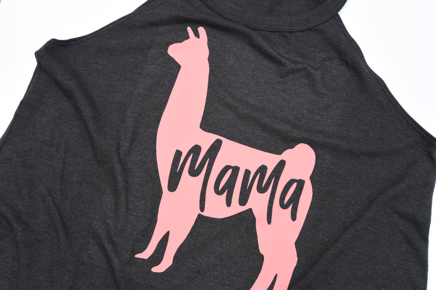 High Neck Flowy Tank - Llama Mama - Dark Grey