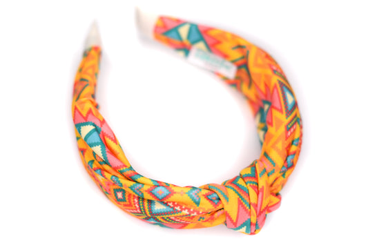 Twisted Knot Headband - Orange & Yellow Aztec